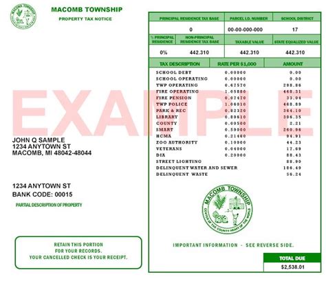 Winter Tax Bill Example Macomb Mi Winter Tax Bill Example Macomb Mi